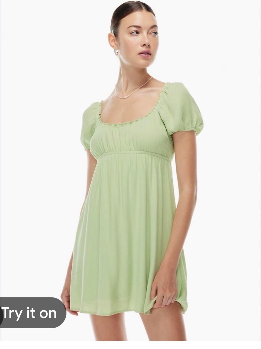 Mint Green Puff Sleeve Mini Dress